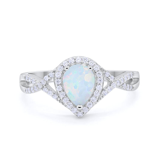 Teardrop Wedding Promise Ring Infinity Round Lab Created White Opal