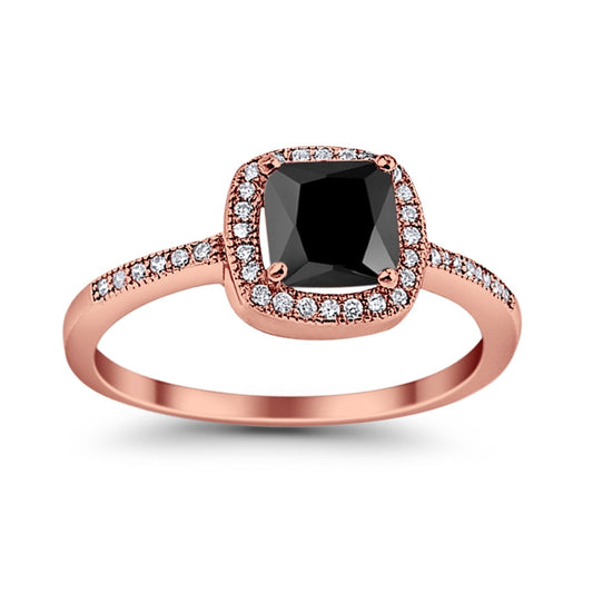 Halo Accent Engagement Ring Rose Tone, Simulated Black CZ