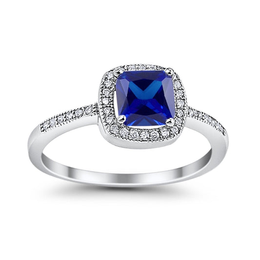 Halo Accent Engagement Ring Simulated Blue Sapphire CZ