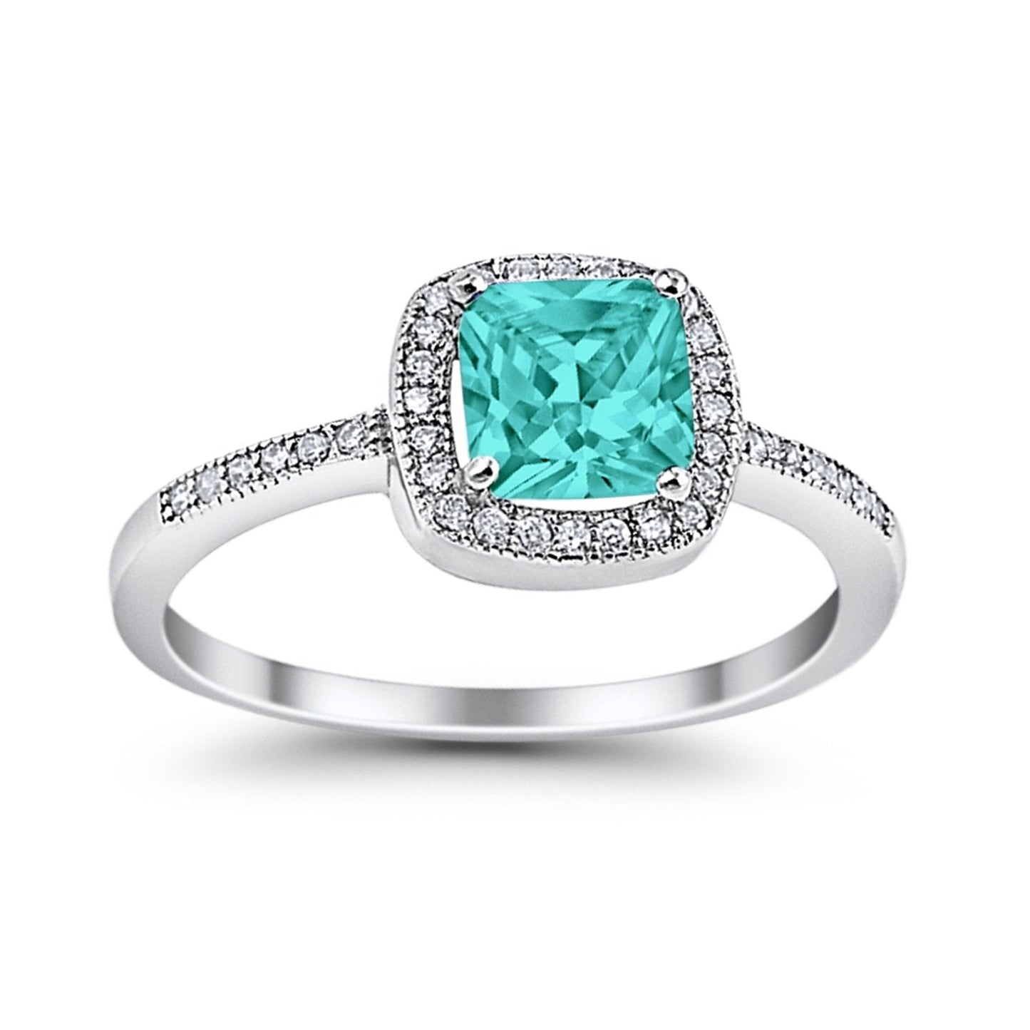 Halo Accent Engagement Ring Simulated Paraiba Tourmaline CZ