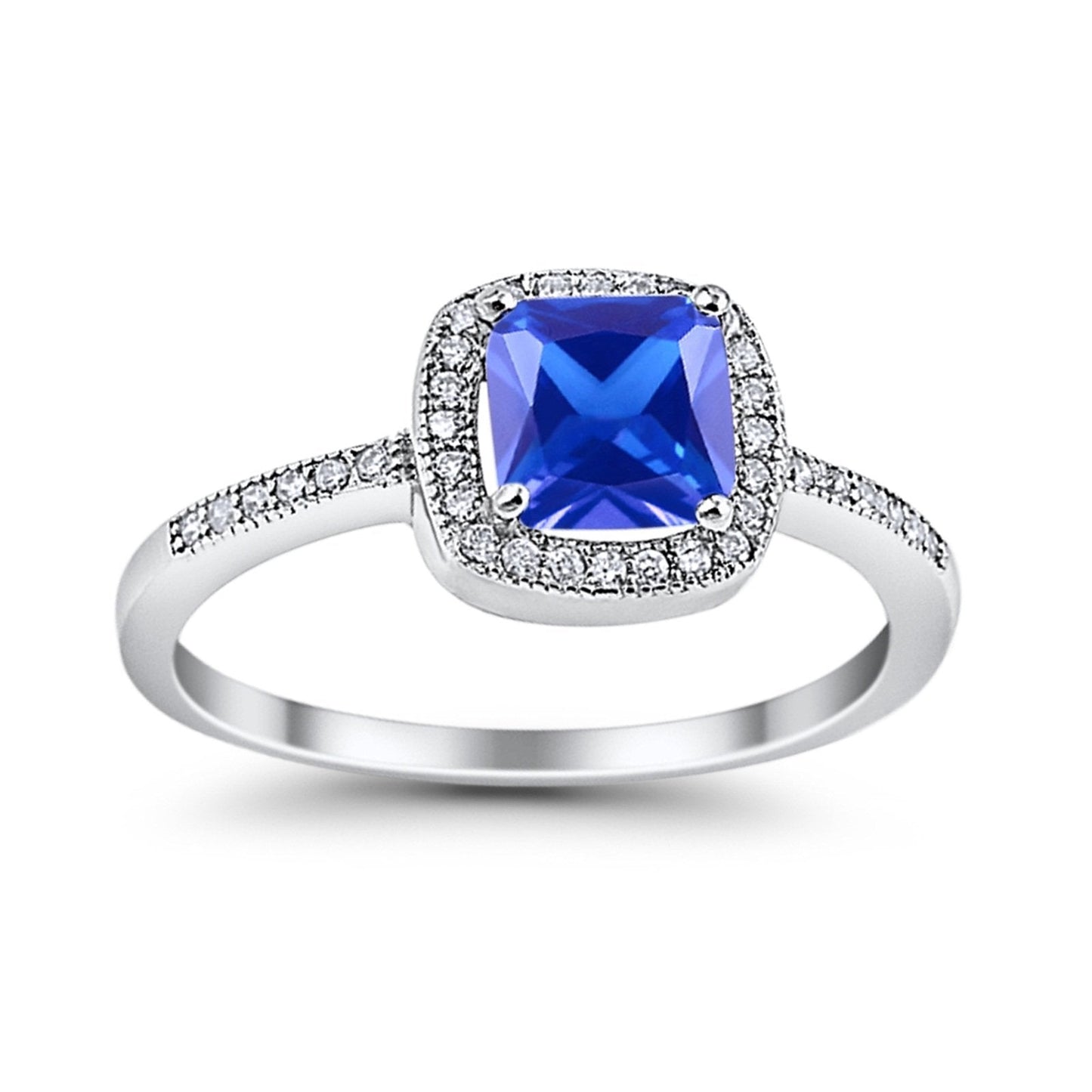 Halo Accent Engagement Ring Simulated Tanzanite CZ