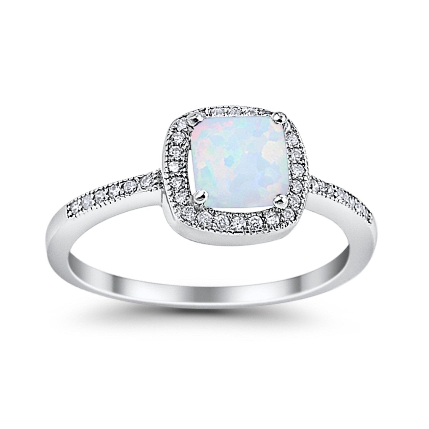 Halo Accent Engagement Ring Lab Created White Opal