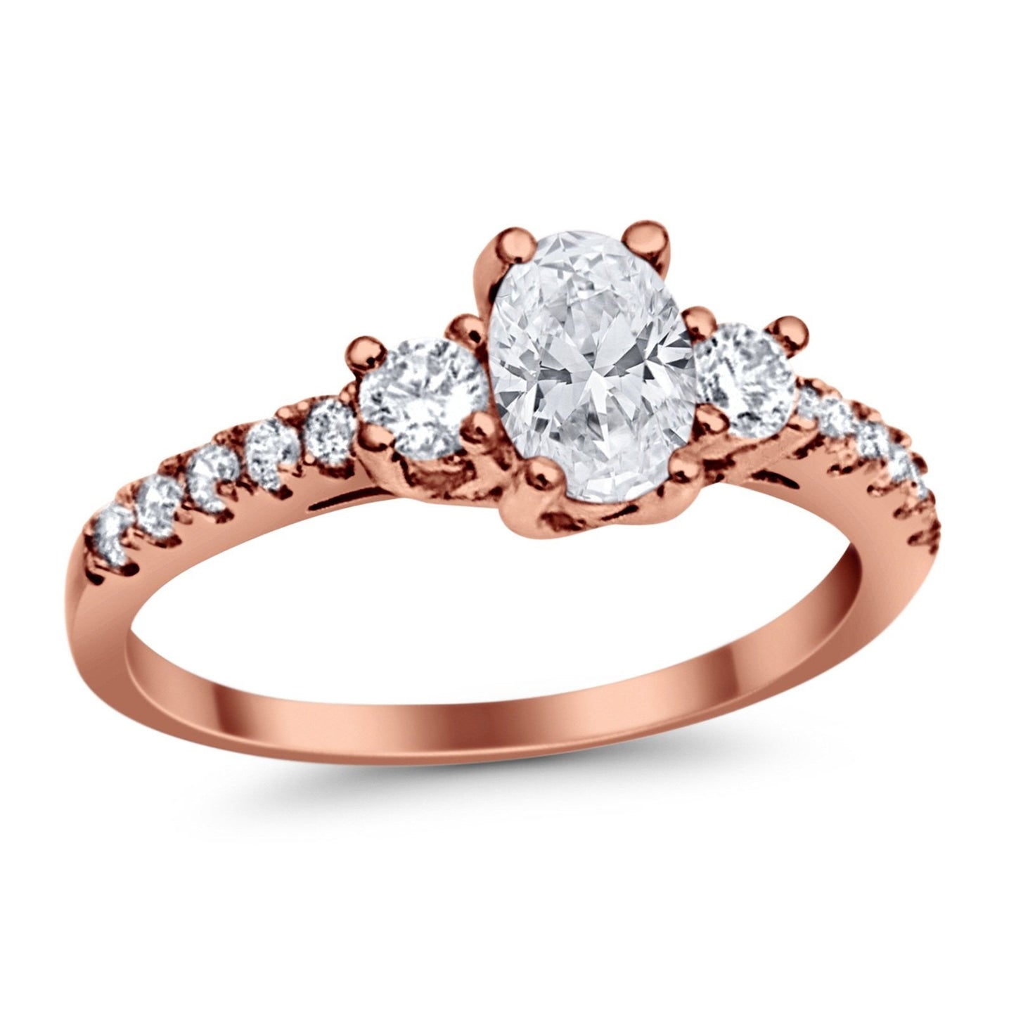 Accent Oval Rose Tone, Simulated Cubic Zirconia Wedding Ring