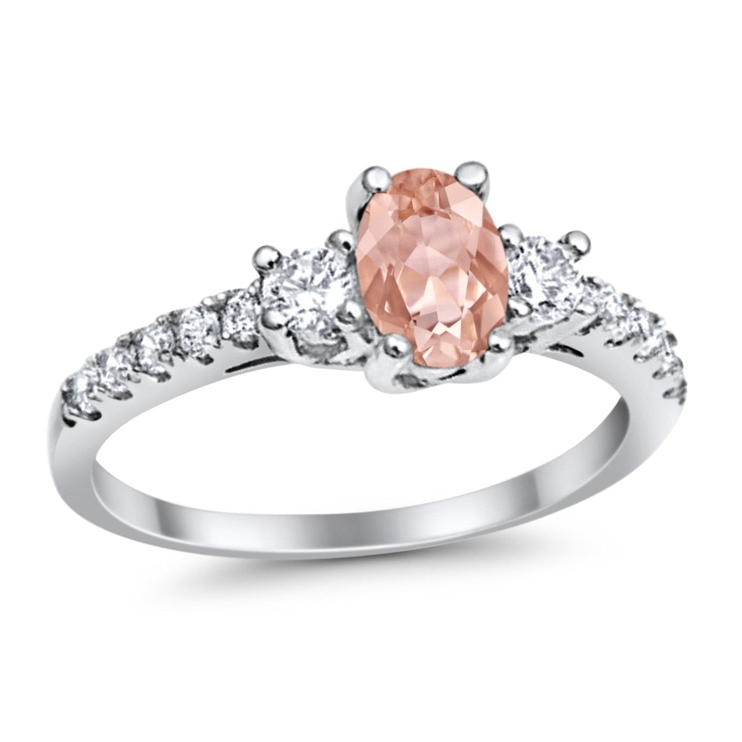 Accent Oval Simulated Morganite CZ Wedding Ring