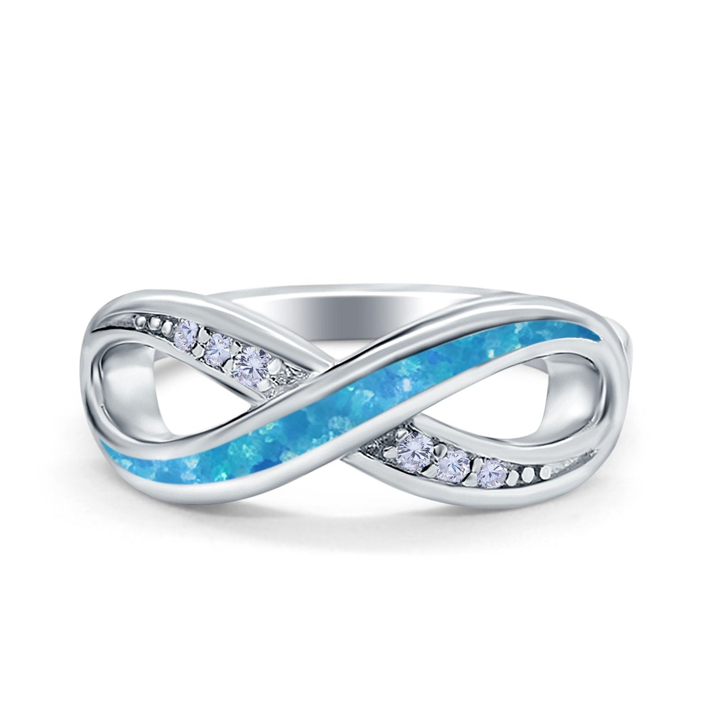 Infinity Ring Lab Created Blue Opal Round Simulated Cubic Zirconia