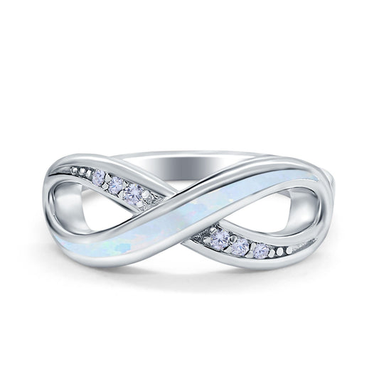 Lab Created White Opal Round Simulated Cubic Zirconia Infinity Ring