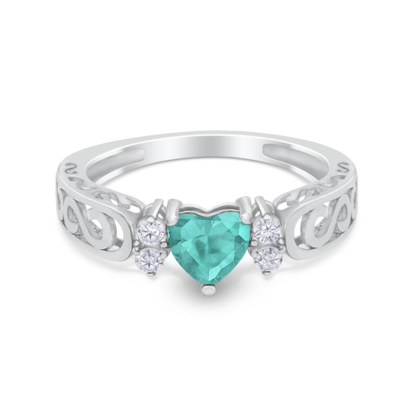 Filigree Heart Promise Wedding Ring Simulated Paraiba Tourmaline CZ