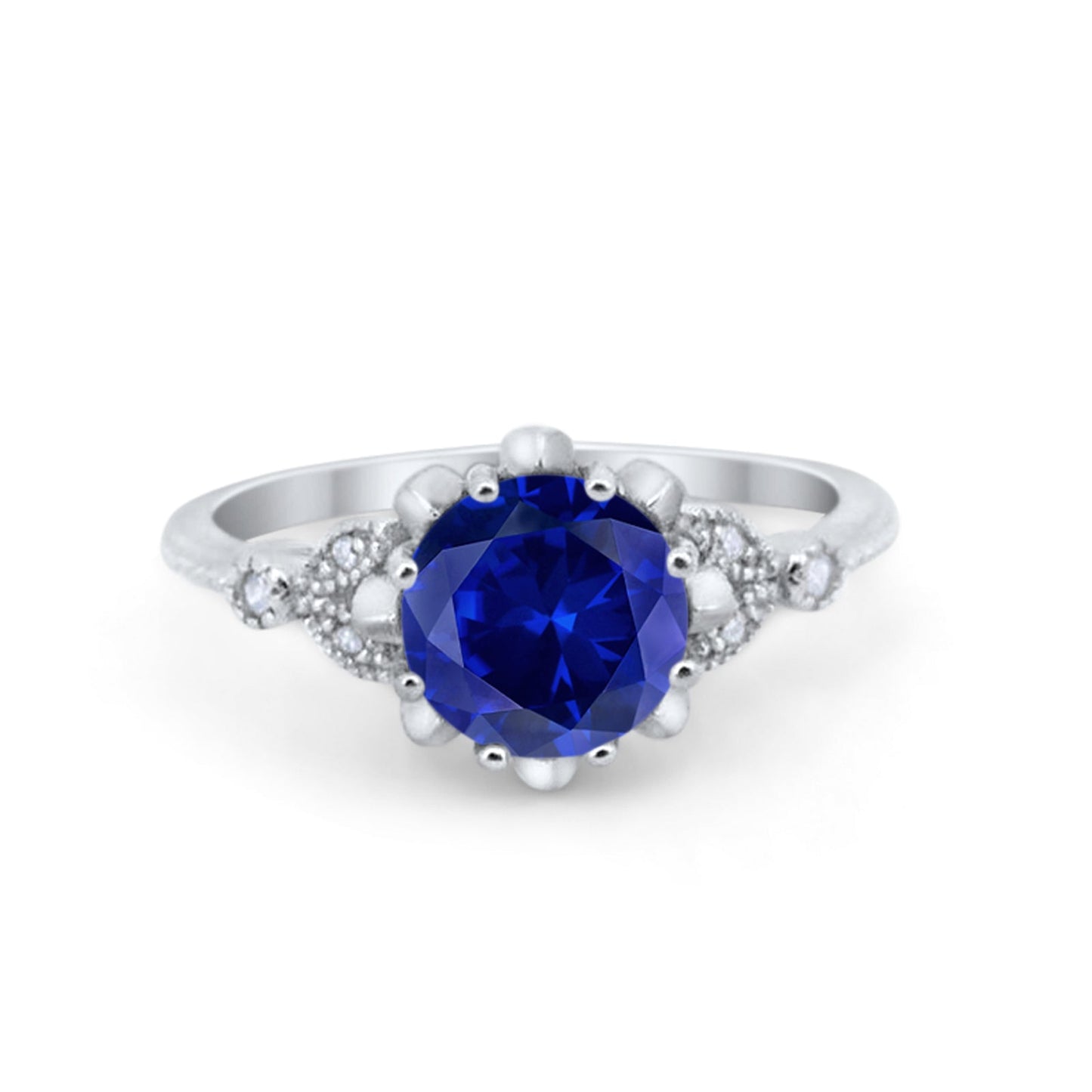 Art Deco Design Fashion Ring Round Simulated Blue Sapphire CZ