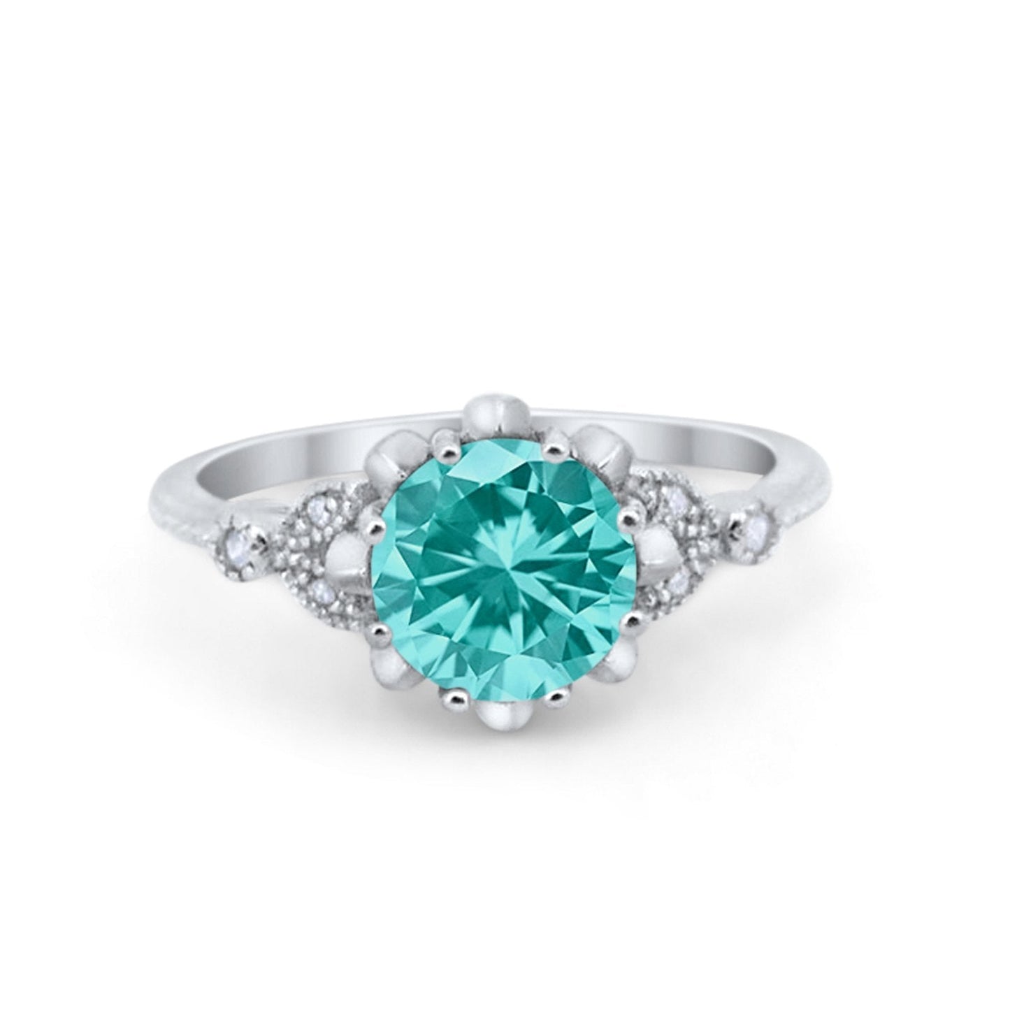 Art Deco Fashion Ring Round Simulated Paraiba Tourmaline CZ