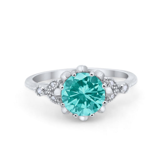 Art Deco Fashion Ring Round Simulated Paraiba Tourmaline CZ