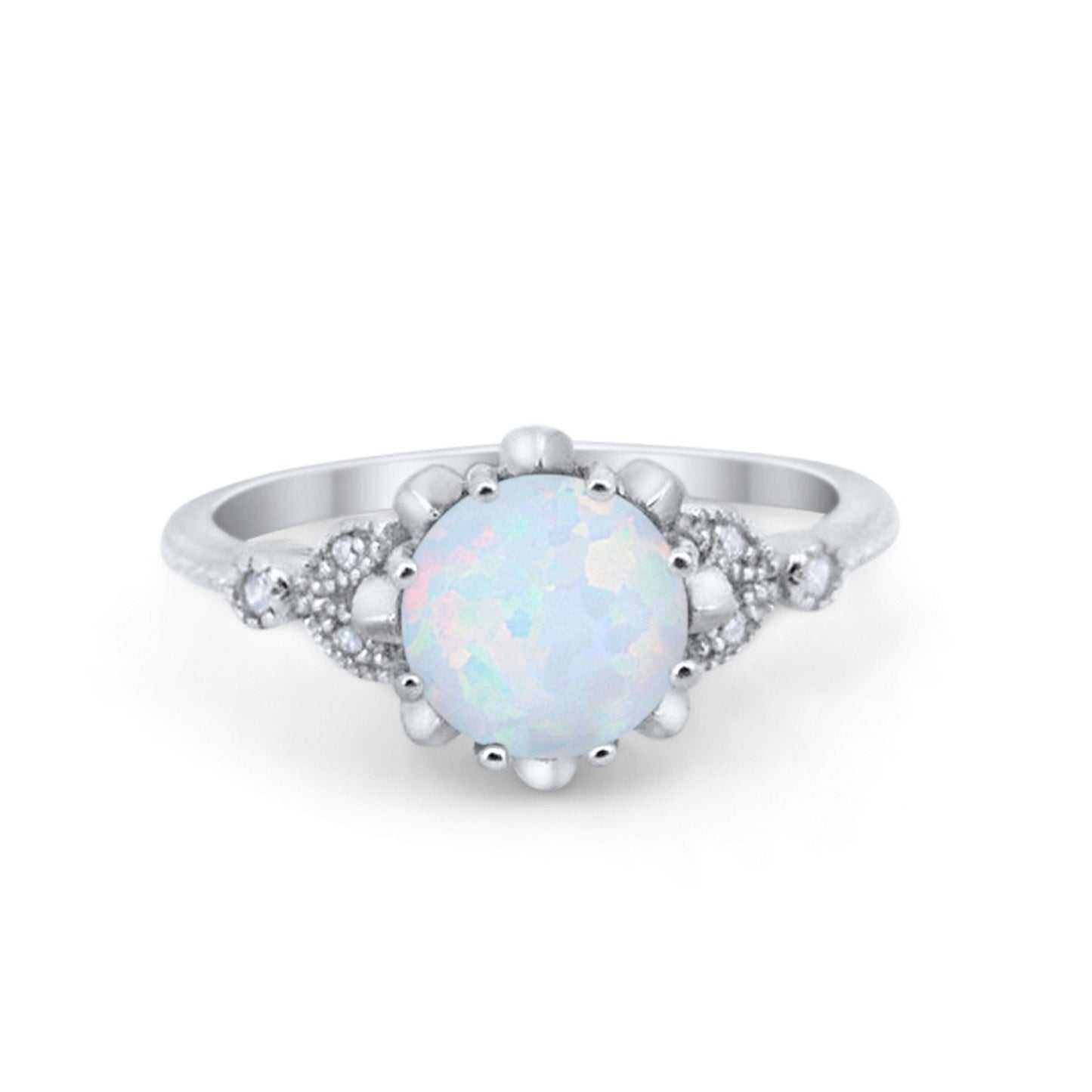 Art Deco Design Fashion Ring Lab Created White Opal