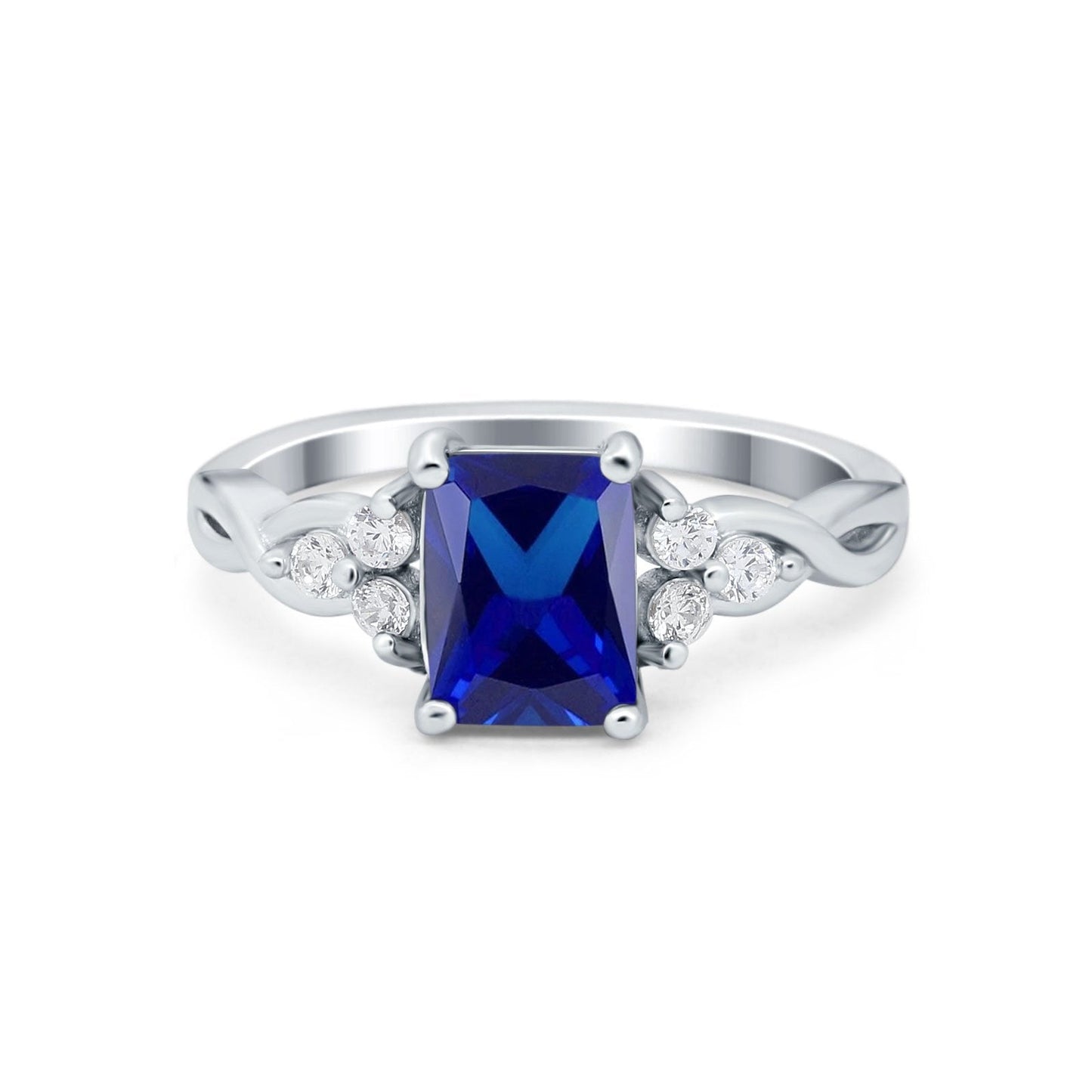 Emerald Cut Wedding Bridal Ring Simulated Blue Sapphire CZ