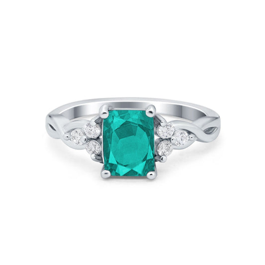 Emerald Cut Wedding Bridal Ring Simulated Paraiba Tourmaline CZ