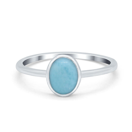 Solitaire Oval Simulated Larimar CZ Stone Thumb Ring