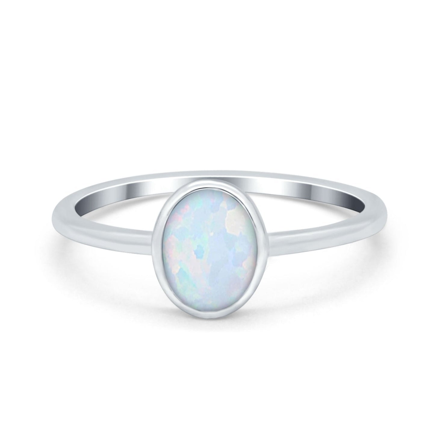 Solitaire Oval Lab Created White Opal Stone Thumb Ring