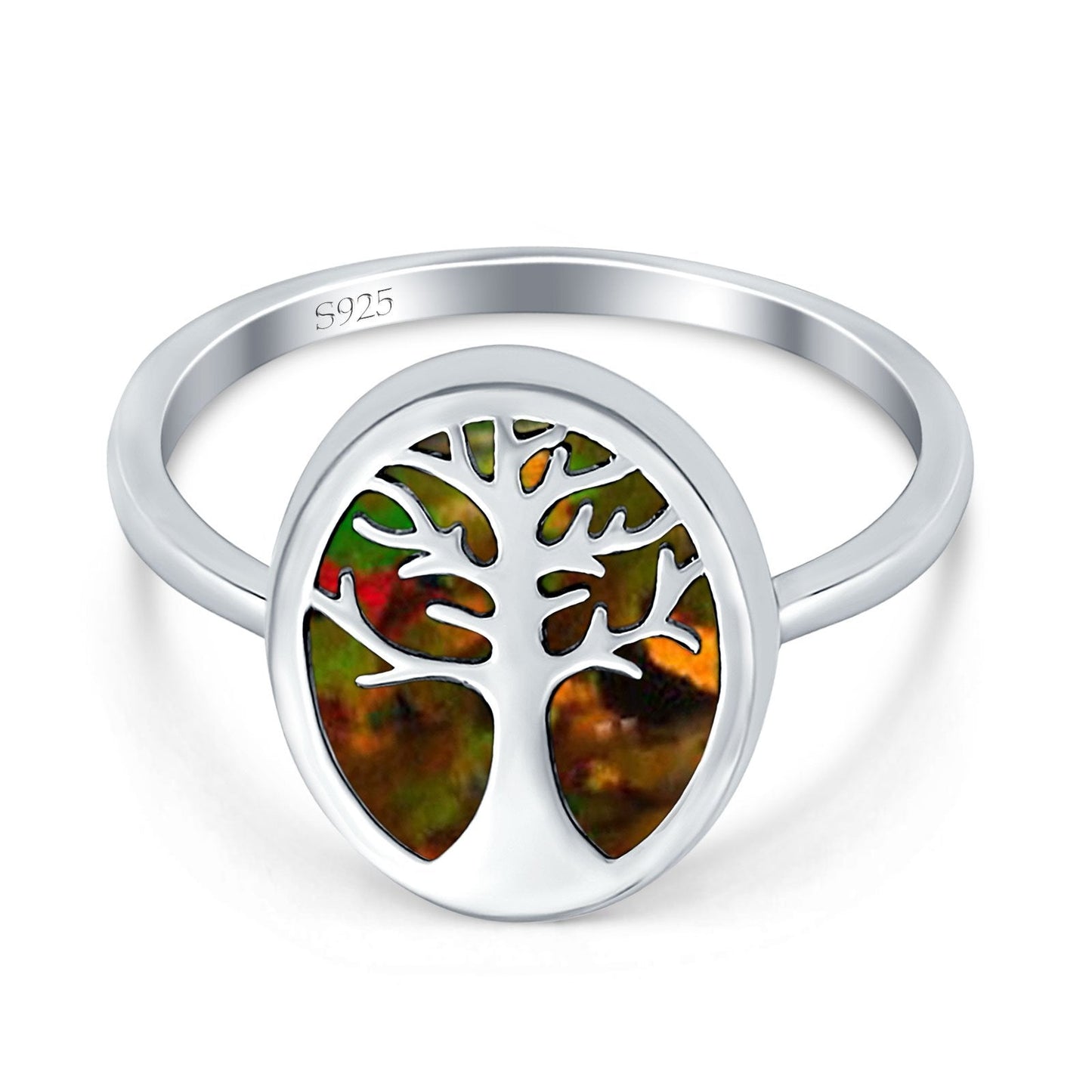 Oval Lab Created Black Opal Tree Of Life Ring