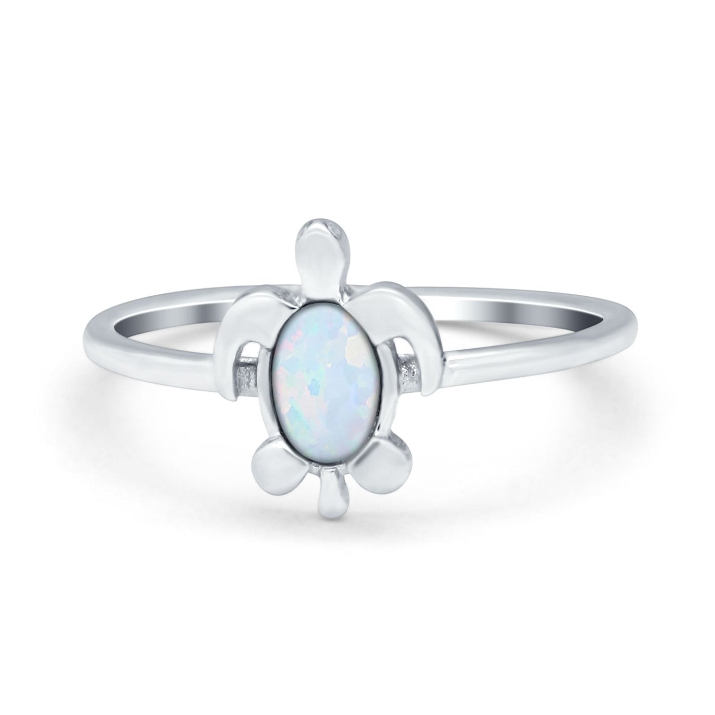 Turtle Lab Created White Opal Ring