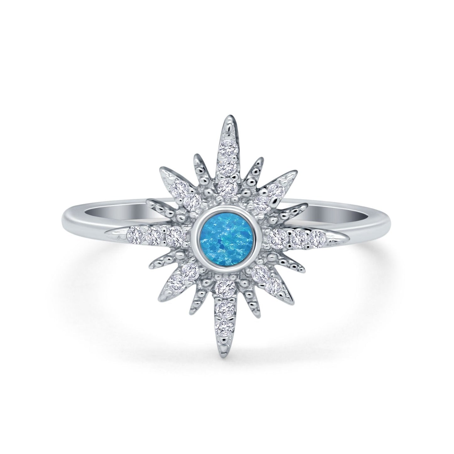 Cluster Starburst Opal Round Lab Created Blue Opal Ring