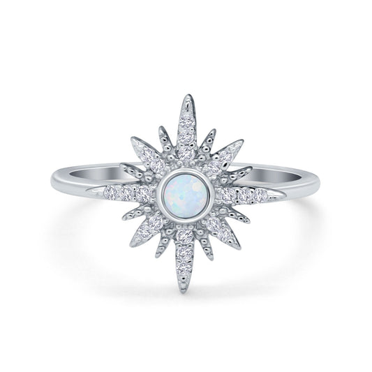 Cluster Starburst Opal Round Lab Created White Opal Ring