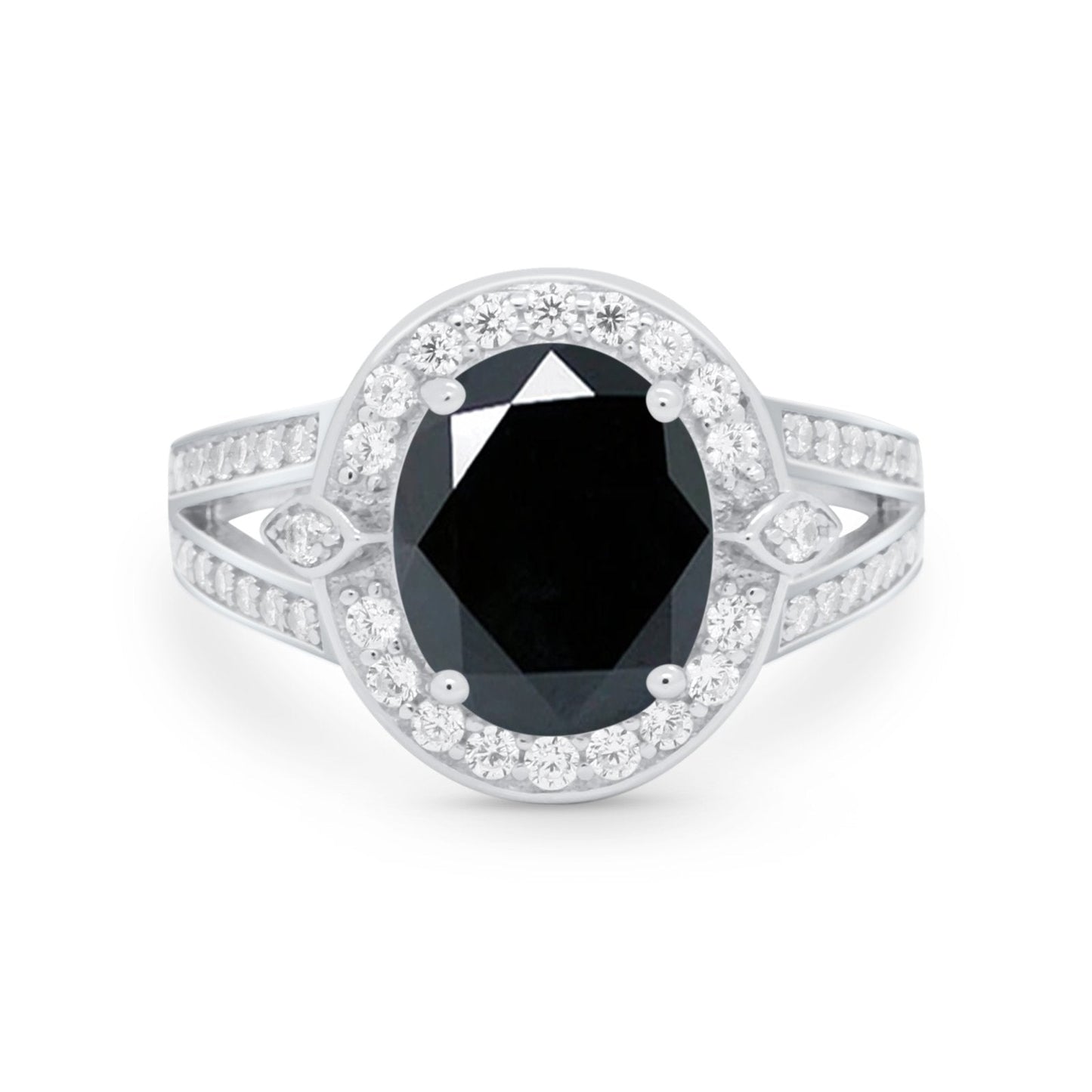 Art Deco Split Shank Engagement Bridal Ring Simulated Black CZ