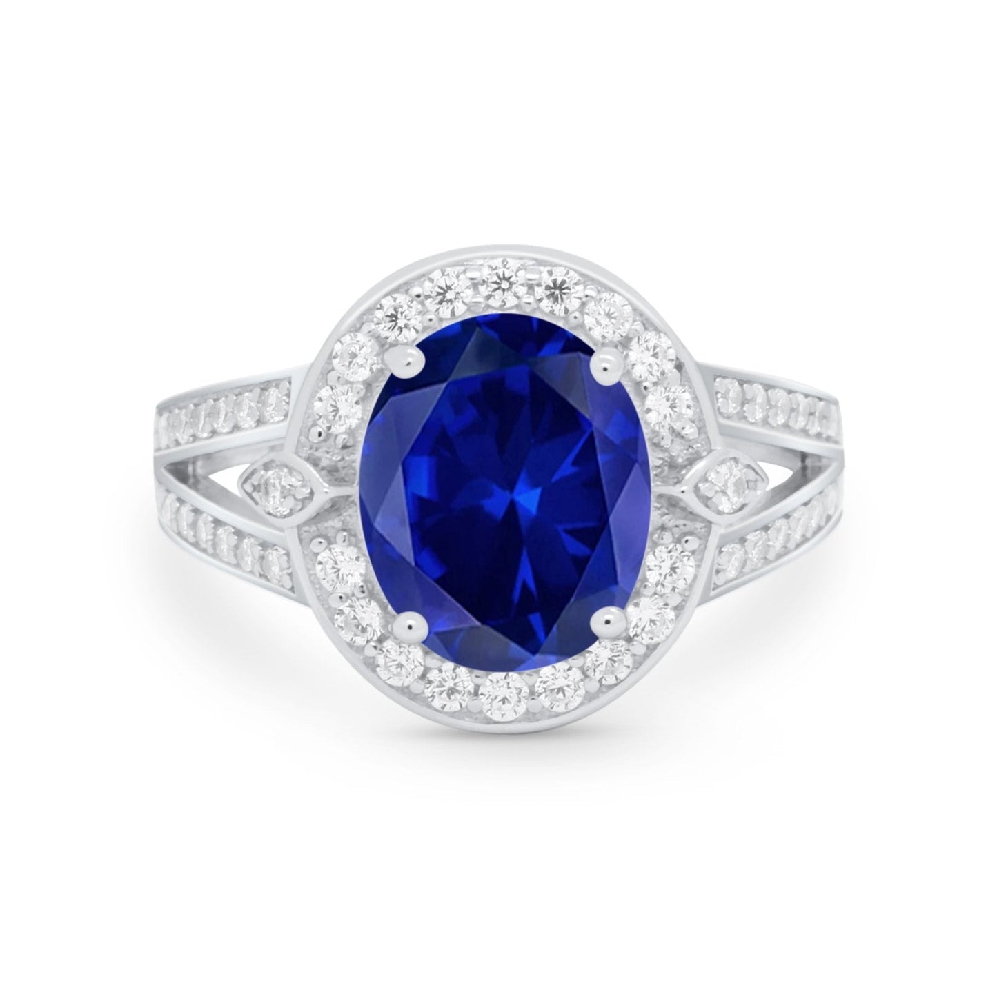 Art Deco Split Shank Engagement Bridal Ring Simulated Blue Sapphire CZ