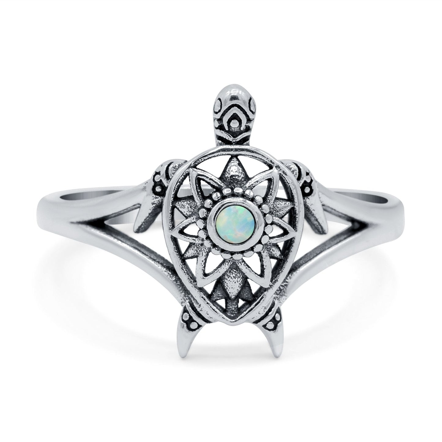 Turtle Ring Band Lab Created White Opal (13mm)