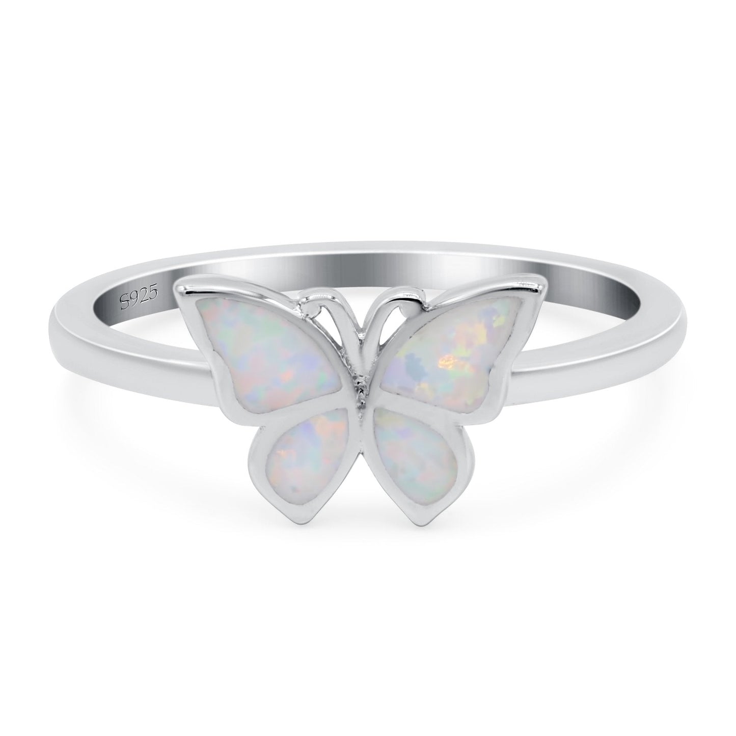 Butterfly Ring Band Lab Created White Opal (8mm)