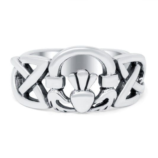 Celtic Claddagh Band Oxidized Thumb Ring (10mm)