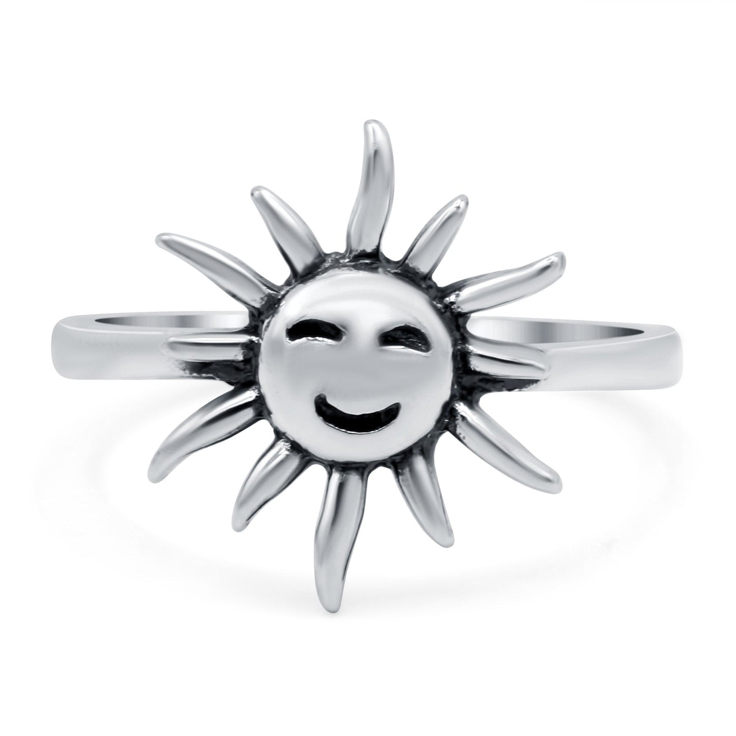 Smiling Sun Ring Oxidized Band (13mm)