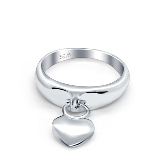 Heart Promise Charm Plain Ring Oxidized Band