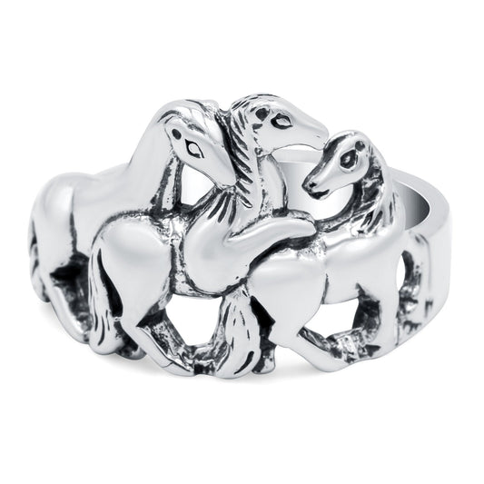 Horse Oxidized Band Thumb Ring (14mm)