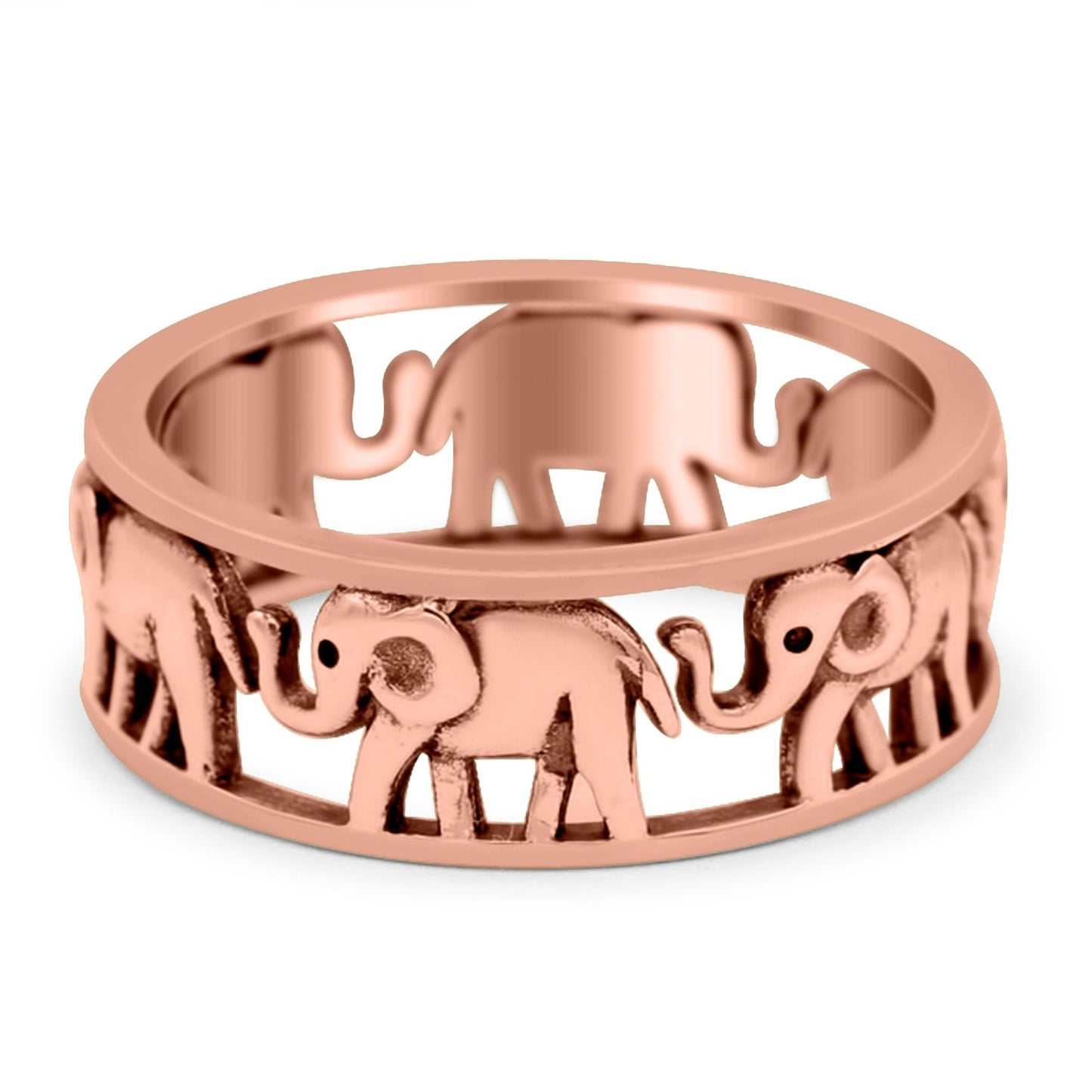 Elephant Oxidized Band Solid Rose Tone Thumb Ring (7mm)