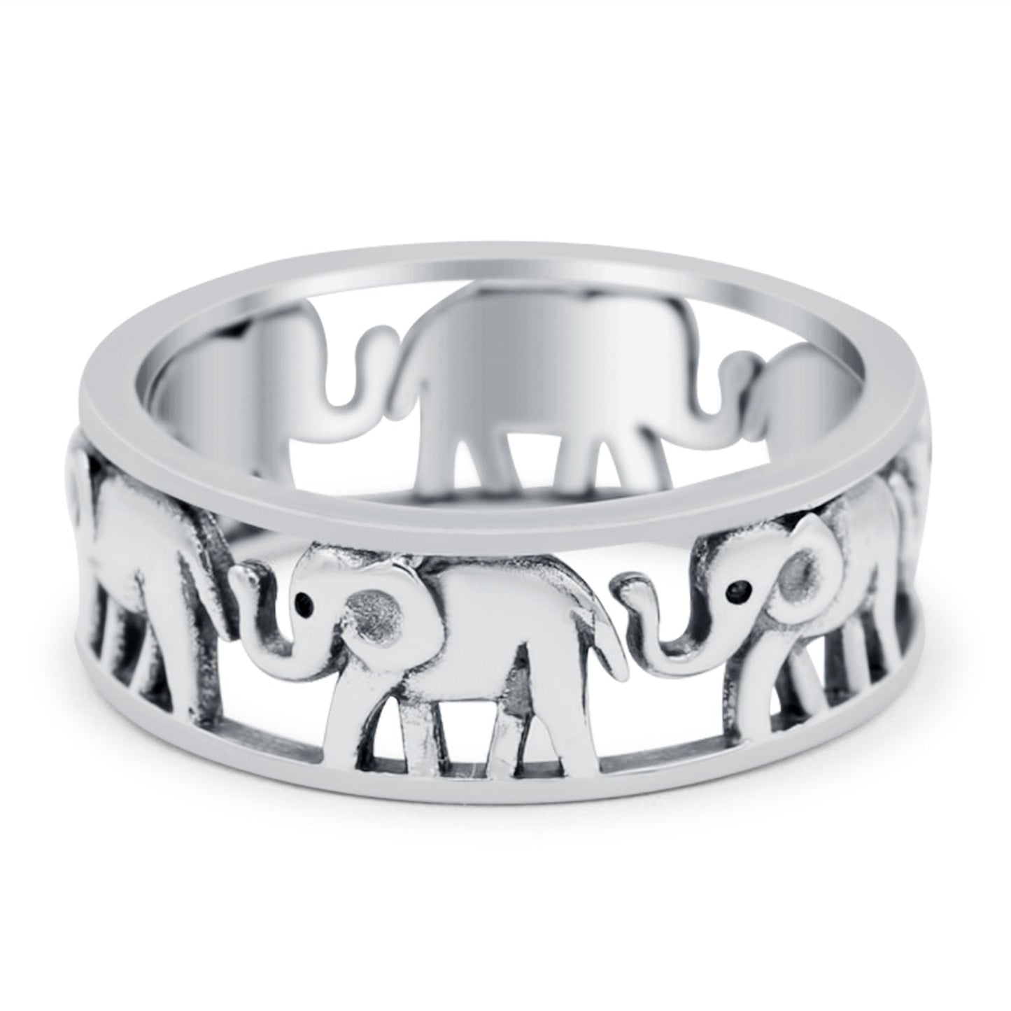 Elephant Oxidized Band Thumb Ring (7mm)