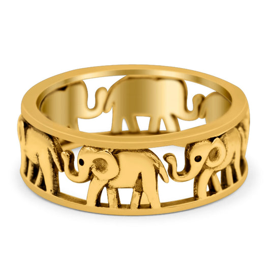 Elephant Oxidized Band Solid Yellow Tone Thumb Ring (7mm)