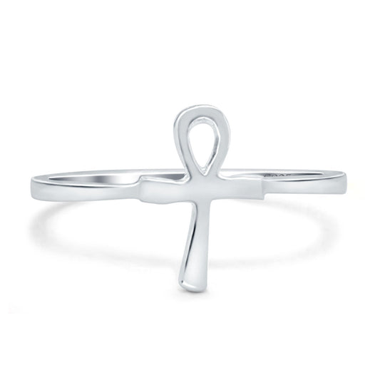 Ankh Band Rhodium Plated Ring (10mm)