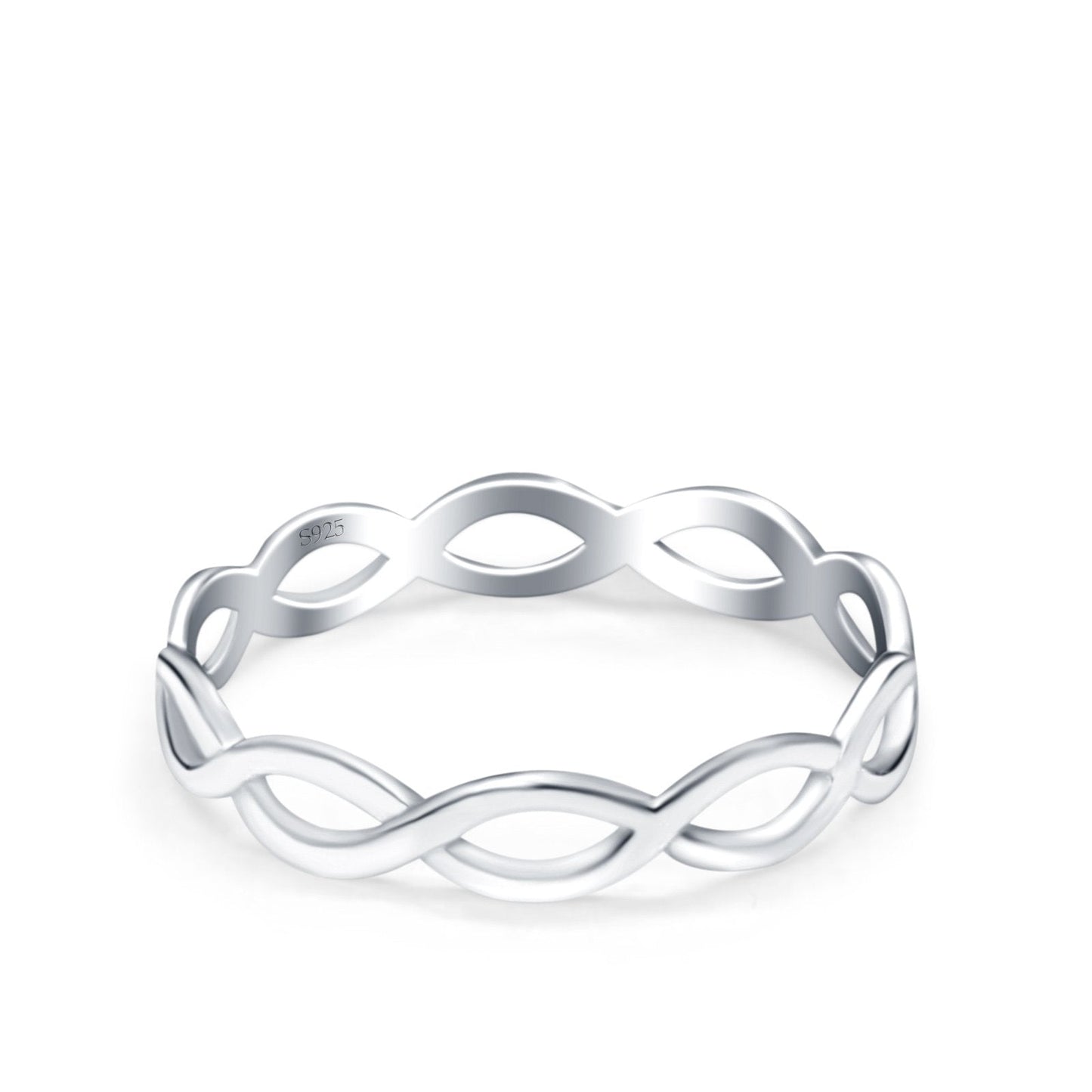 Full Eternity Infinity Braided Crisscross Rhodium Plated Band Ring