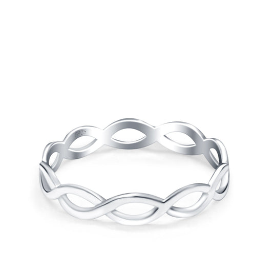 Full Eternity Infinity Braided Crisscross Rhodium Plated Band Ring