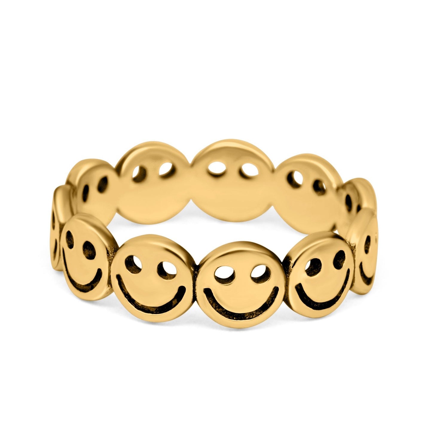 Smiley Face Band 6mm Oxidized Plain Thumb Yellow Tone Ring