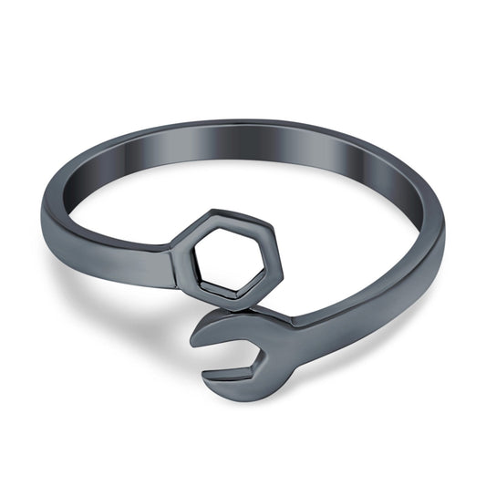 Mechanical Wrench Band Black Tone, Plain Ring