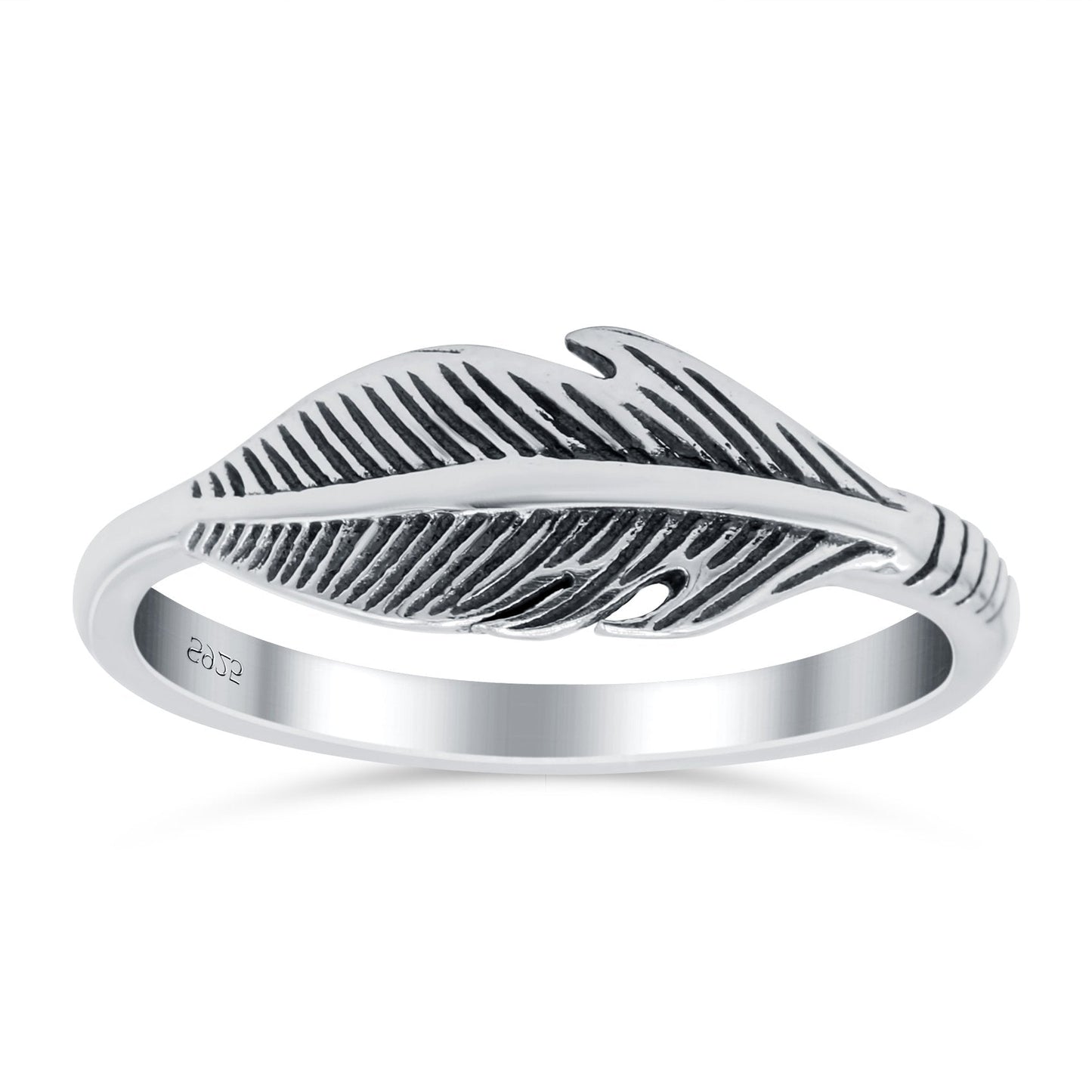 Feather Oxidized Band Thumb Ring (7mm)