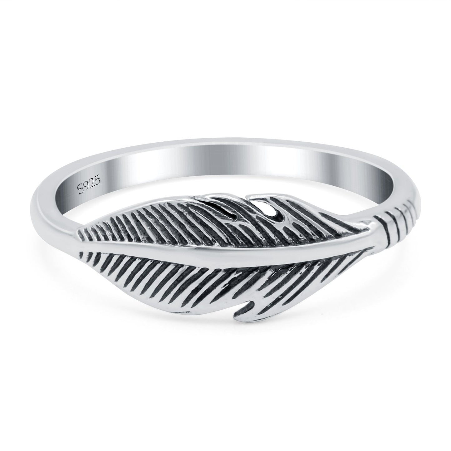 Feather Oxidized Band Thumb Ring (7mm)