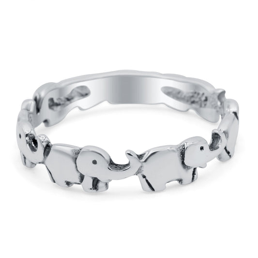 Elephants Oxidized Band Thumb Ring (4mm)