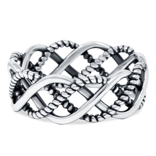 Celtic Weave Crisscross Braid Ring Oxidized Band (7mm)