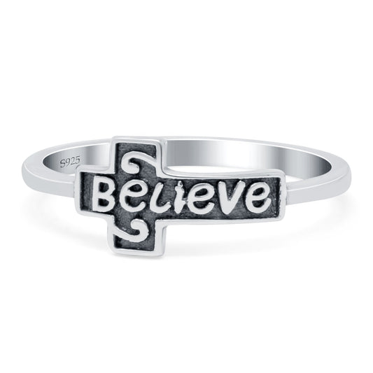 Believe Cross Band Oxidized Ring (7mm)