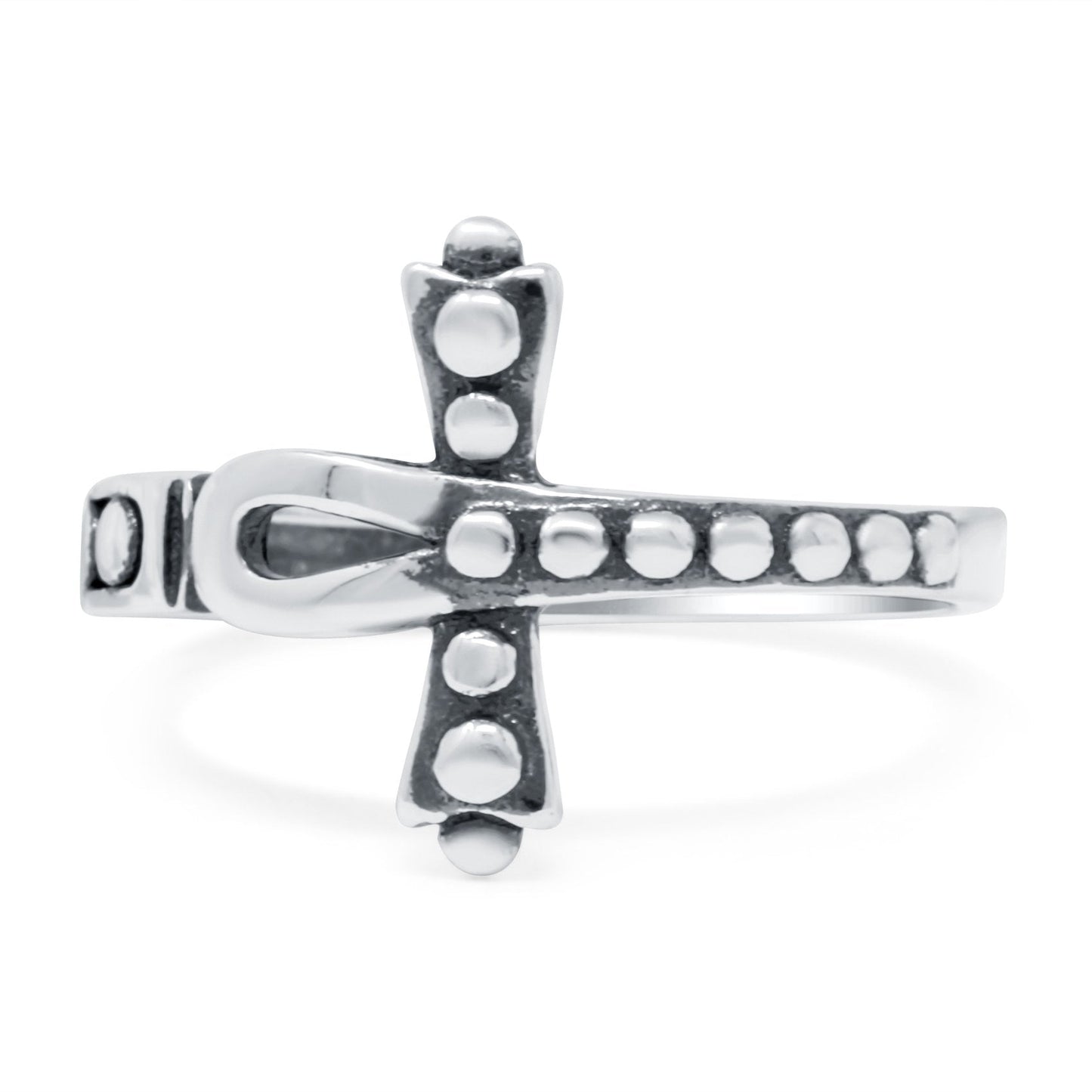 Ankh Cross Band Oxidized Ring (14mm)