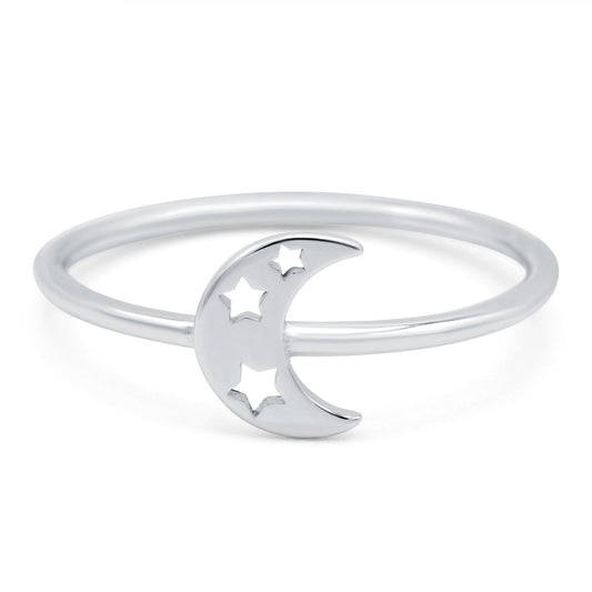 Moon with Stars Ring Oxidized Band (8mm)