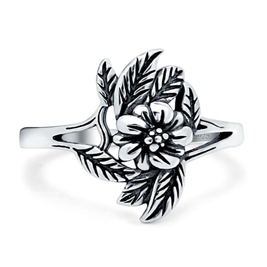 Flower Band Oxidized Ring