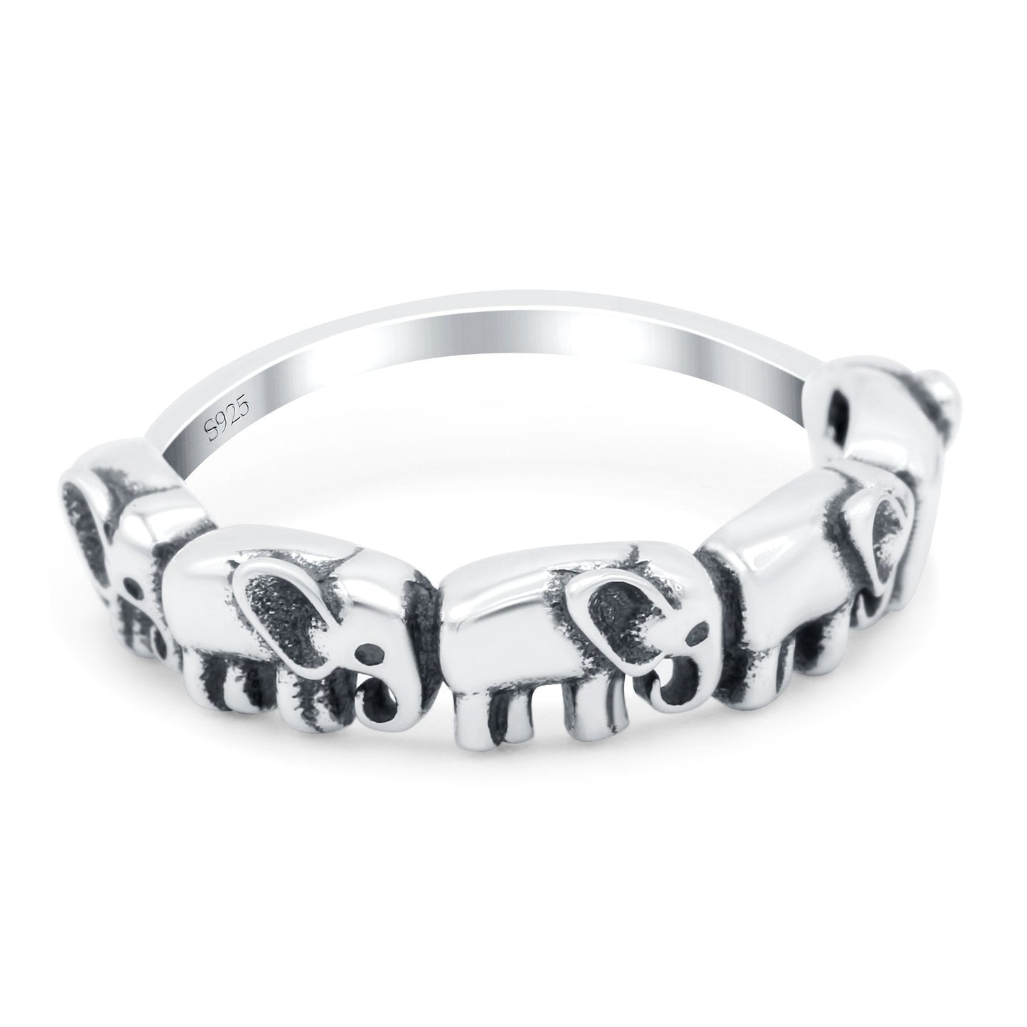 Elephants Oxidized Band Thumb Ring (5.5mm)