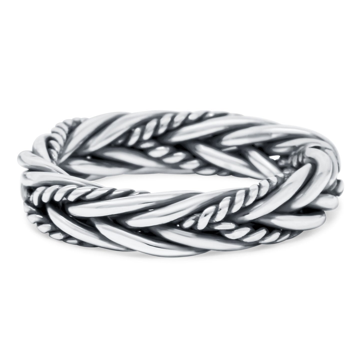 Celtic Rope Braid Ring Oxidized Band (4mm)