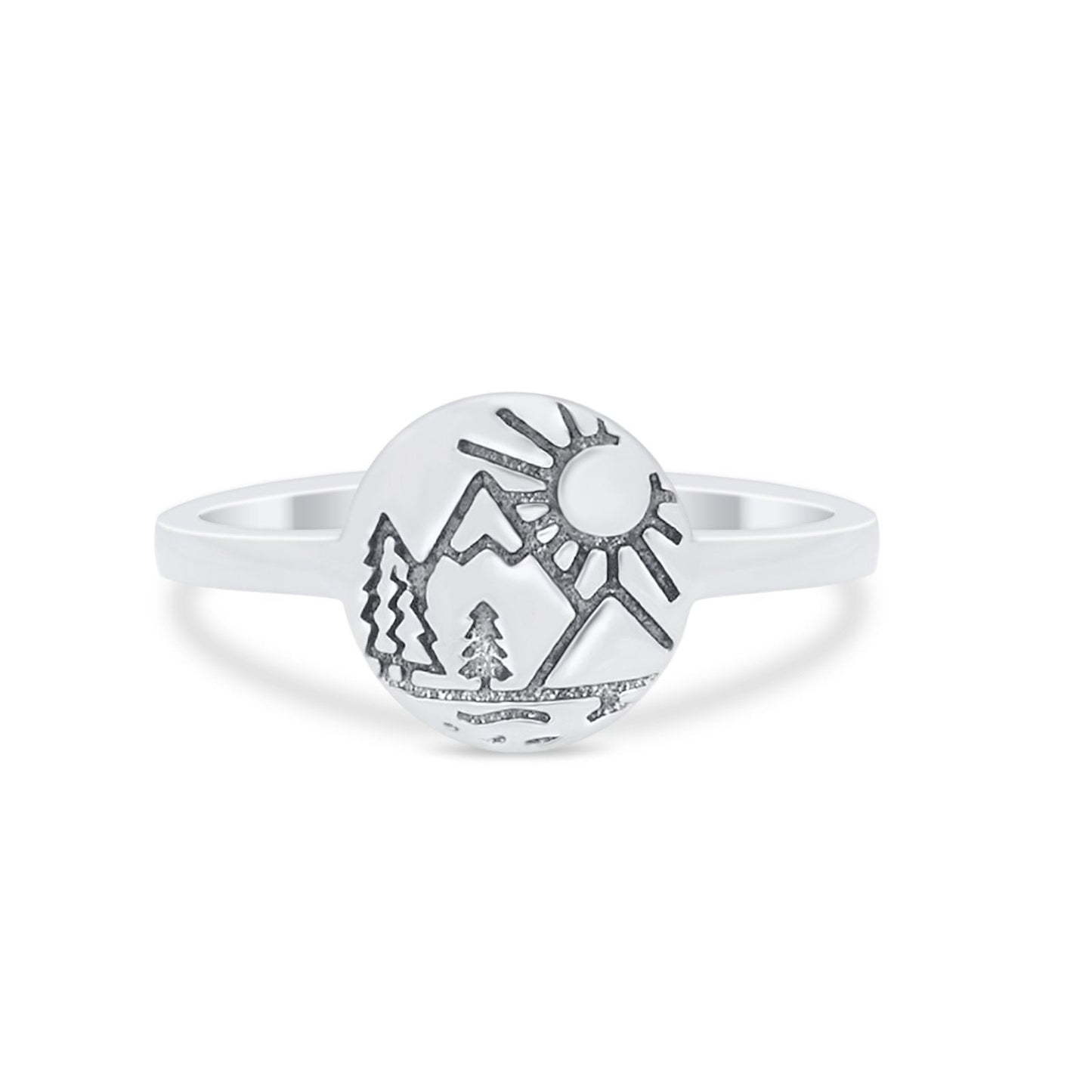 Sun Trees With Mountain Nature Inspired Dainty Thumb Ring